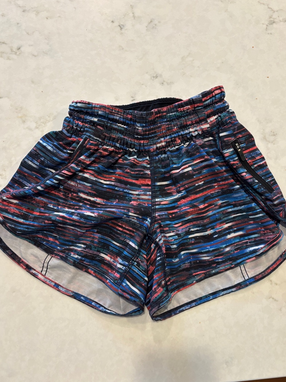 lululemon athletica Blue and Red Striped Running Shorts